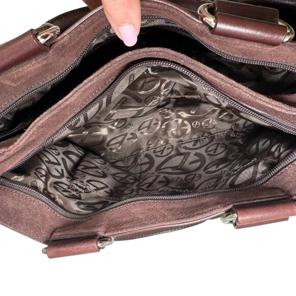 NWT Francesco Biasia Italian Leather Lucky Seven Satchel Bag Dark Brown - Picture 10 of 11